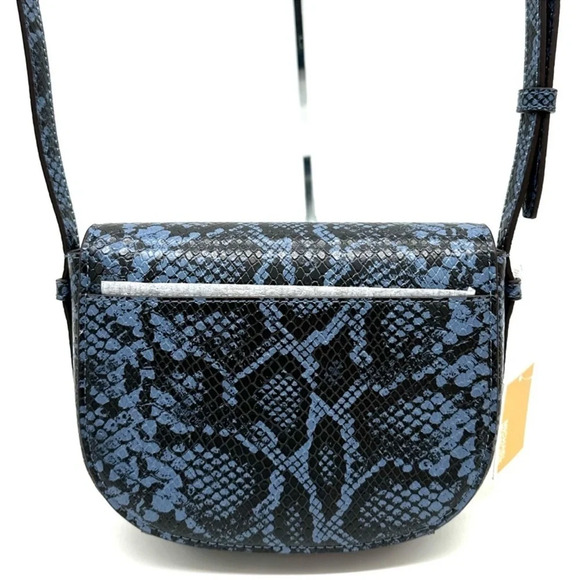 Michael Kors Small Reed Leather Saddle Crossbody Bag Snakeskin Denim - Picture 6 of 11